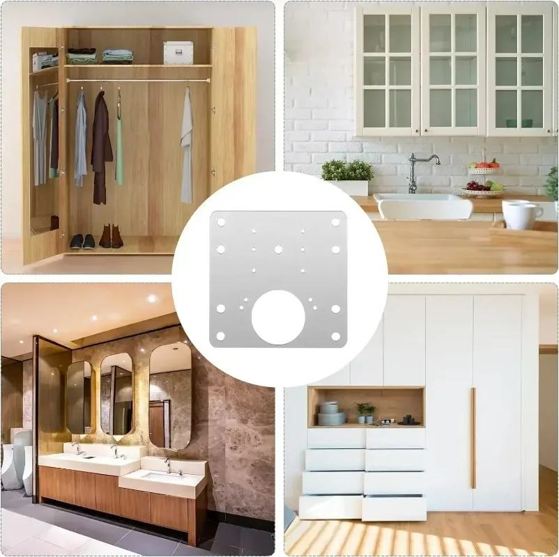 Square Cabinet Hinge Repair Plates Stainless Steel Door Hinge Mounting Plate with Hole and Screws for Furniture Cabinet Cupboard thumbnail 6