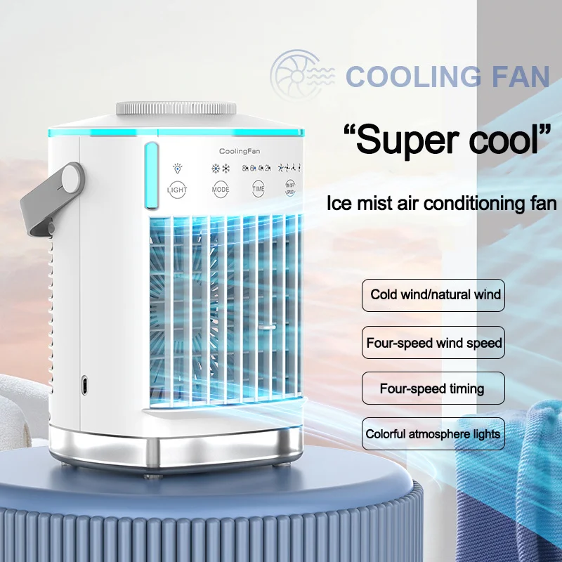 Popular mini air cooler USB air conditioning fan office desktop small water cooling fan spray humidification cooling fan thumbnail 2