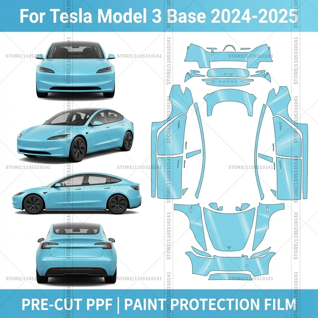 For Tesla Model 3 Base 2024-2025 8.5Mil Pre-Cut Paint Protection Film PPF Transparent Car Film Professional Automotive PPF