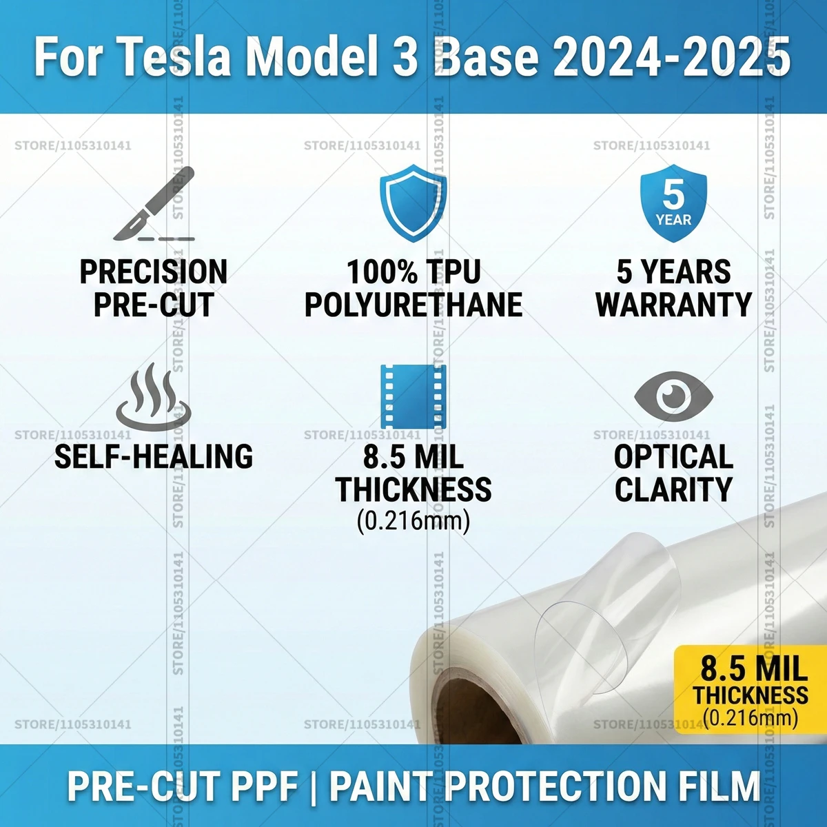 For Tesla Model 3 Base 2024-2025 8.5Mil Pre-Cut Paint Protection Film PPF Transparent Car Film Professional Automotive PPF thumbnail 5