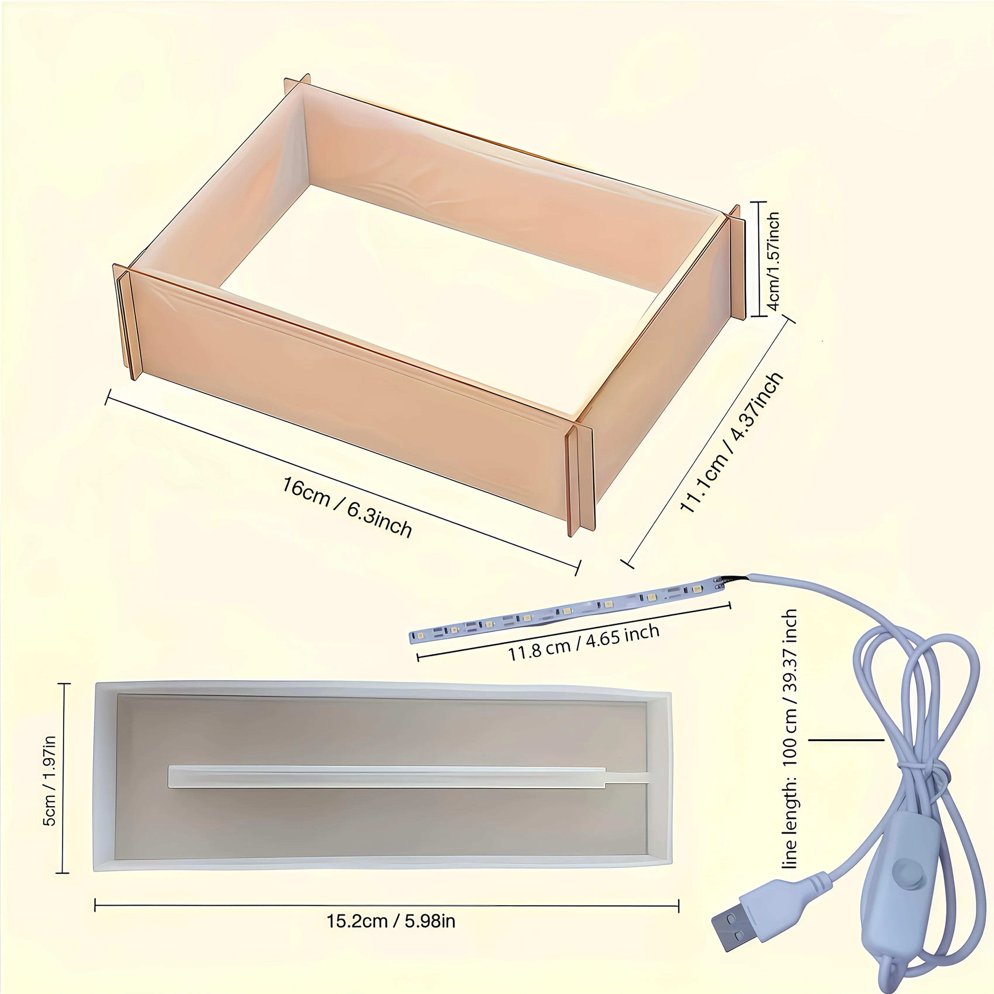 Epoxy Resin Mold Kit for DIY Night Light, Includes Rectangular Mold, Silicone Mold, and Led Light Bar, for Specimen Collection thumbnail 4