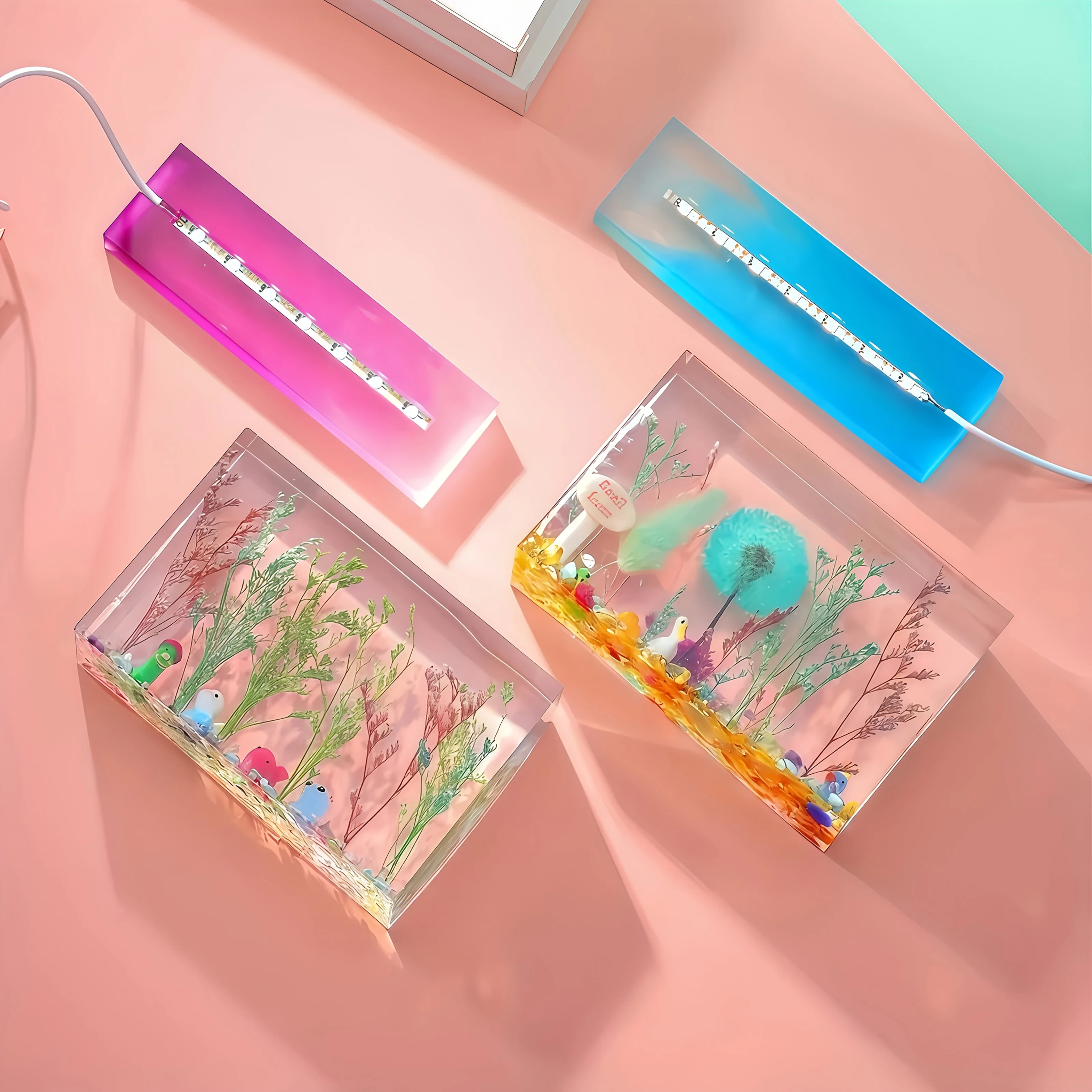 Epoxy Resin Mold Kit for DIY Night Light, Includes Rectangular Mold, Silicone Mold, and Led Light Bar, for Specimen Collection thumbnail 3