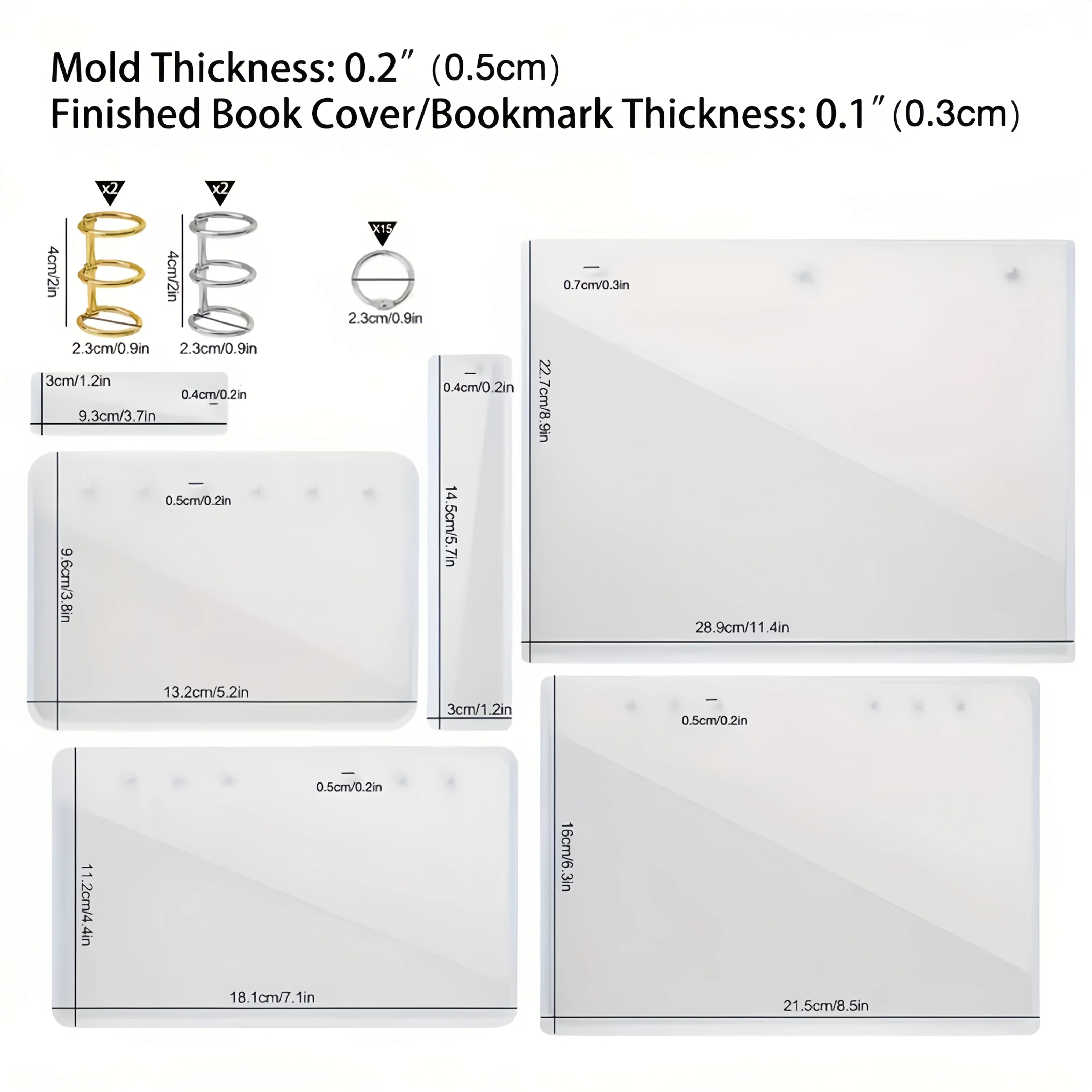 25Pcs Epoxy Resin A4 Large Notebook Cover Silicone Molds A4, A5, A6, A7 Bookmark 25Pcs Loose Leaf Binder Rings Kit DIY Casting t thumbnail 4
