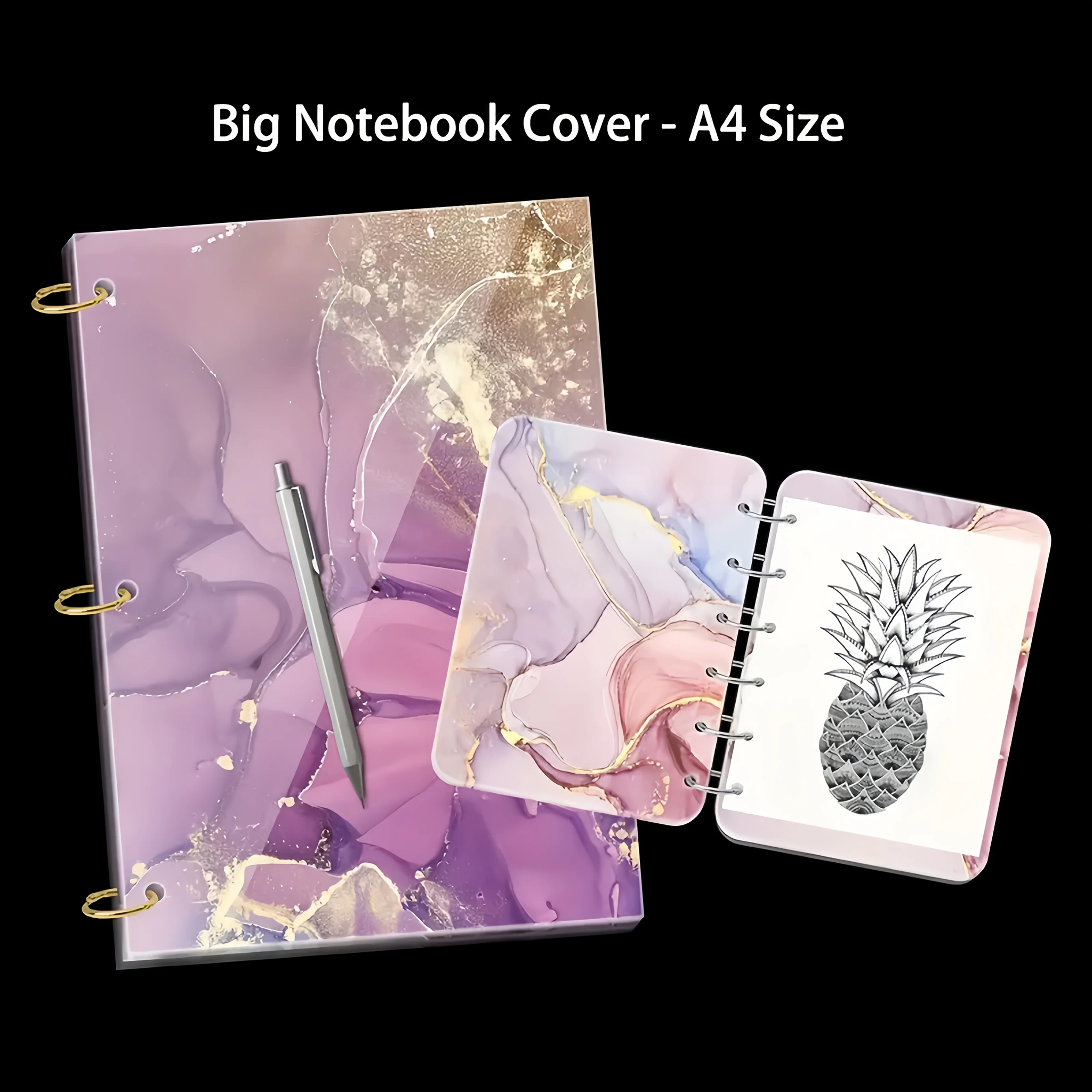 25Pcs Epoxy Resin A4 Large Notebook Cover Silicone Molds A4, A5, A6, A7 Bookmark 25Pcs Loose Leaf Binder Rings Kit DIY Casting t thumbnail 2