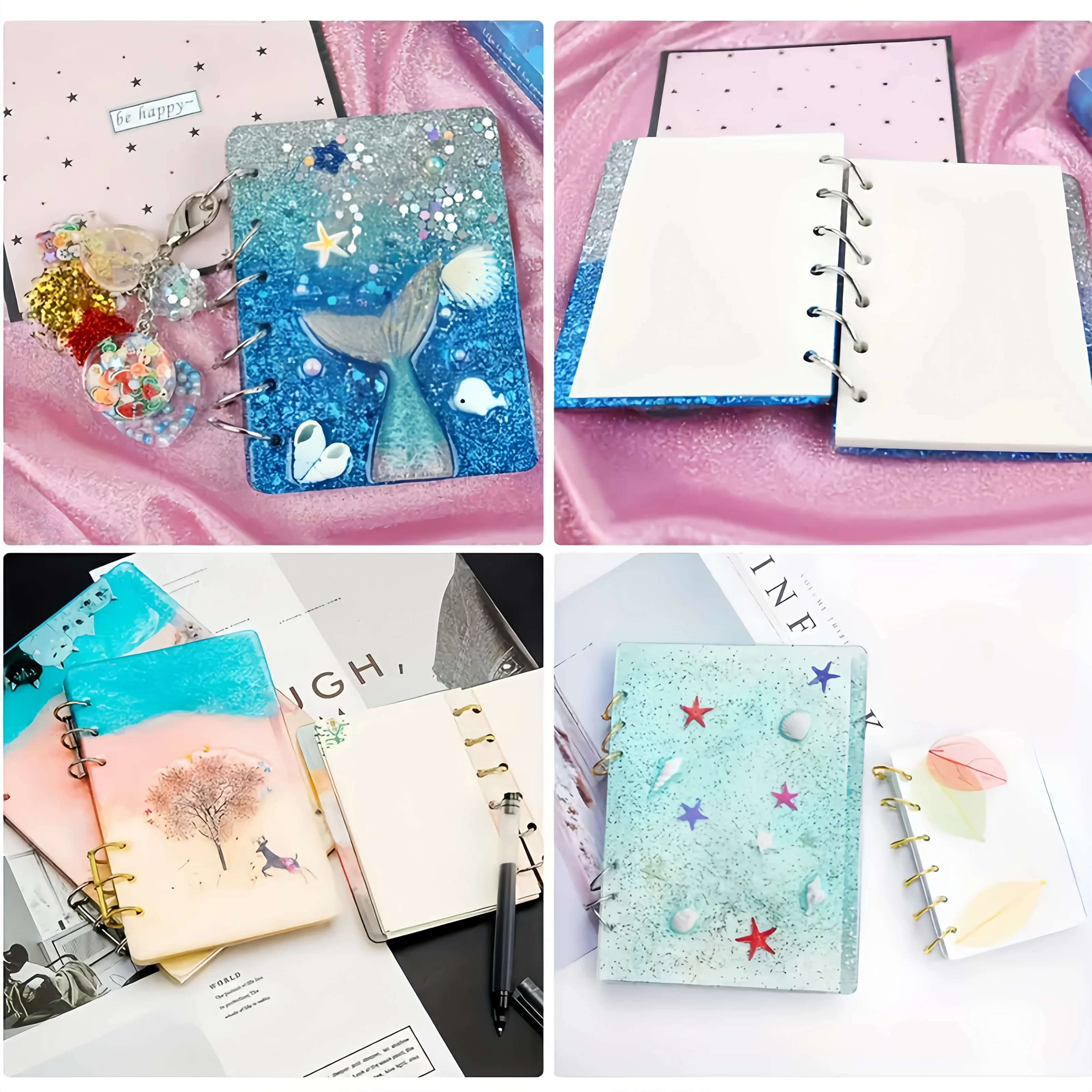 25Pcs Epoxy Resin A4 Large Notebook Cover Silicone Molds A4, A5, A6, A7 Bookmark 25Pcs Loose Leaf Binder Rings Kit DIY Casting t thumbnail 5