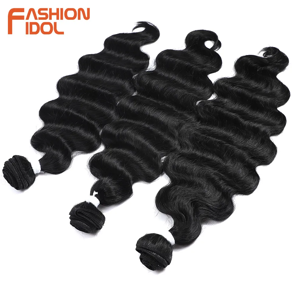 FASHION IDOL 255g/3pcs 30inch Body Wave Hair Synthetic Weave Hair Extensions Natural Black Heat Resistant Fiber Hair Bundles thumbnail 3