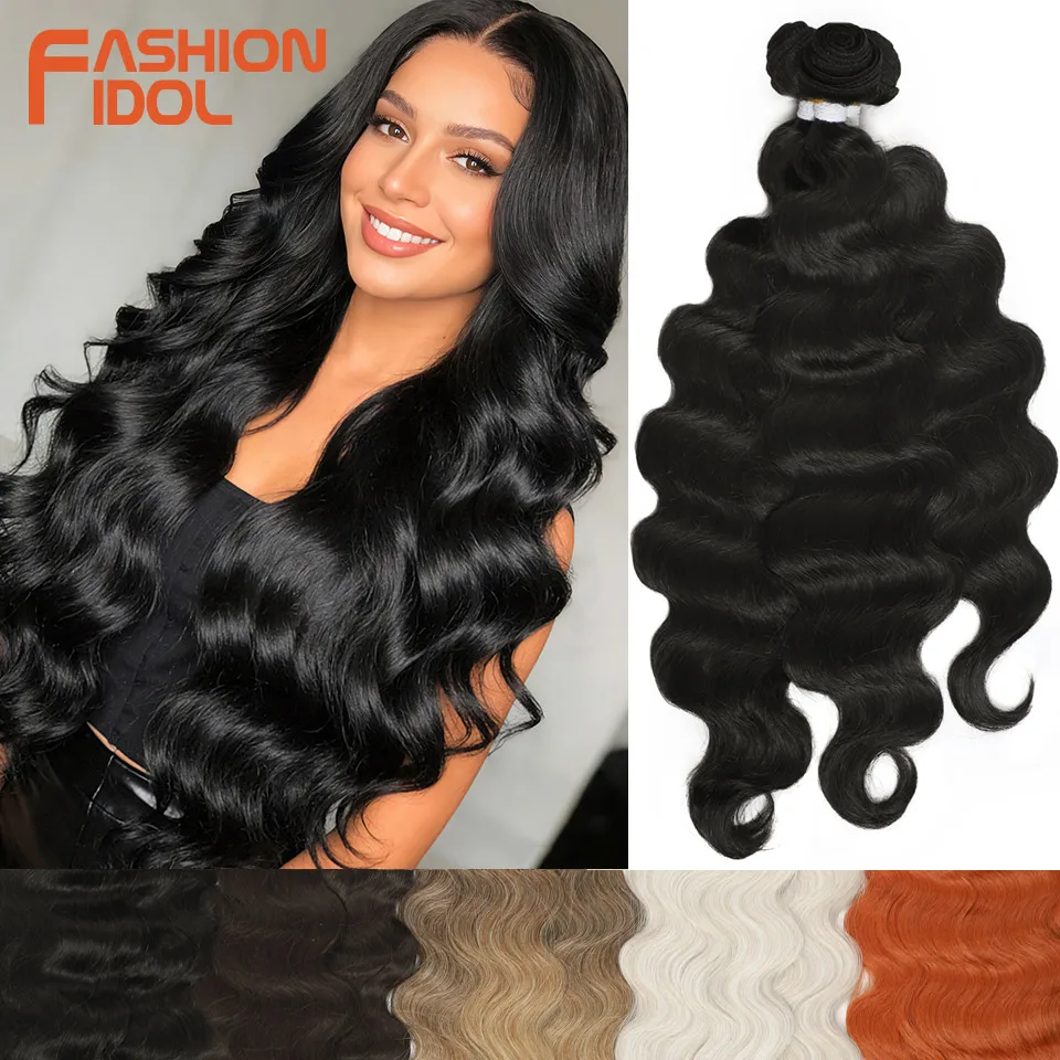 FASHION IDOL 255g/3pcs 30inch Body Wave Hair Synthetic Weave Hair Extensions Natural Black Heat Resistant Fiber Hair Bundles