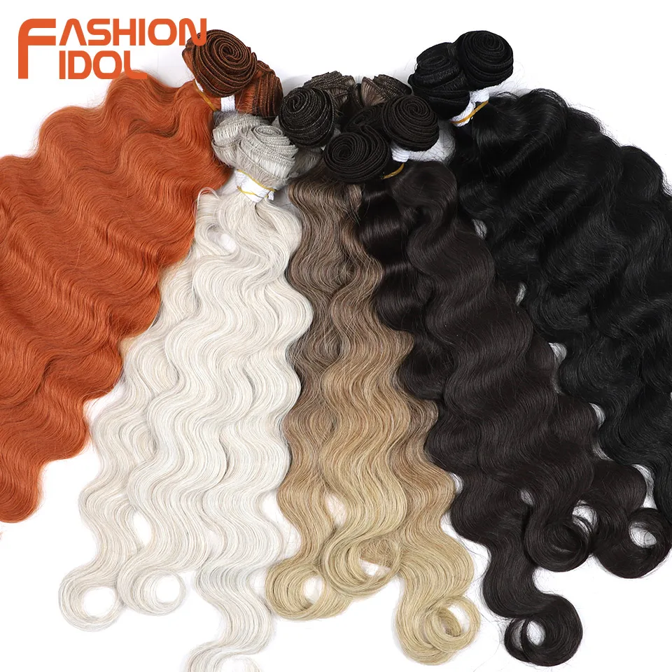 FASHION IDOL 255g/3pcs 30inch Body Wave Hair Synthetic Weave Hair Extensions Natural Black Heat Resistant Fiber Hair Bundles thumbnail 5