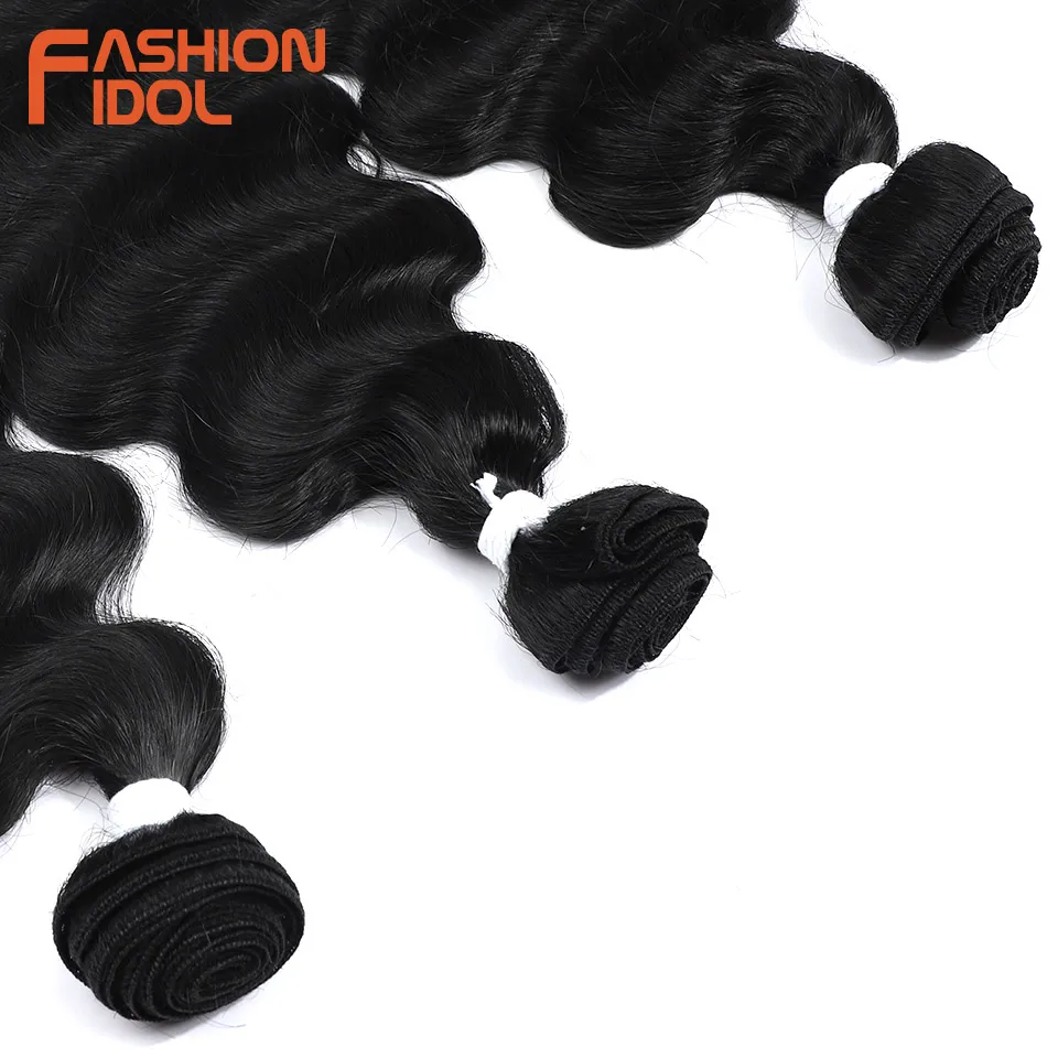 FASHION IDOL 255g/3pcs 30inch Body Wave Hair Synthetic Weave Hair Extensions Natural Black Heat Resistant Fiber Hair Bundles thumbnail 4
