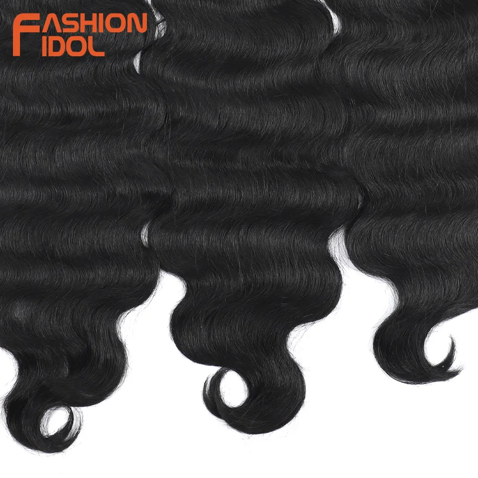 FASHION IDOL 255g/3pcs 30inch Body Wave Hair Synthetic Weave Hair Extensions Natural Black Heat Resistant Fiber Hair Bundles thumbnail 6