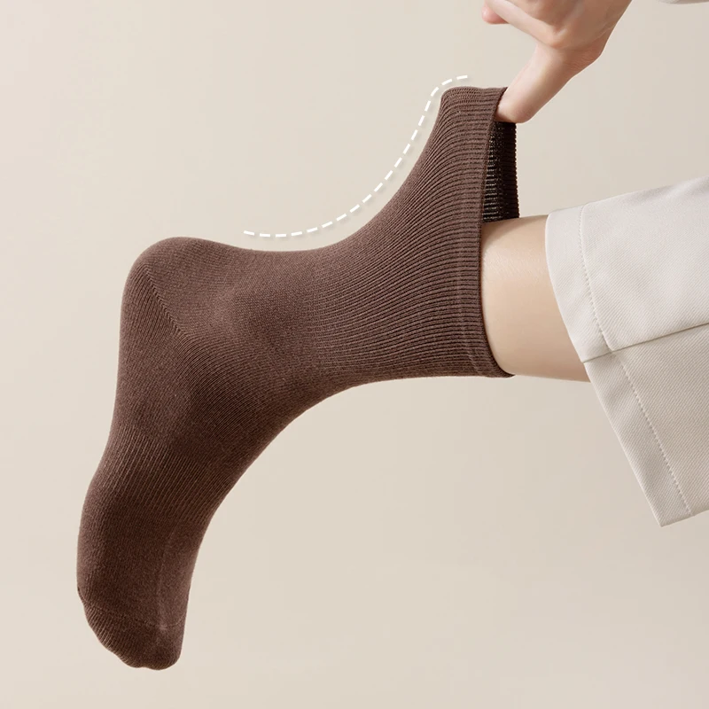 Women's Solid Color Cotton Socks With Elastic Band Mid Tube Comfortable Casual Stockings for Spring Autumn thumbnail 3