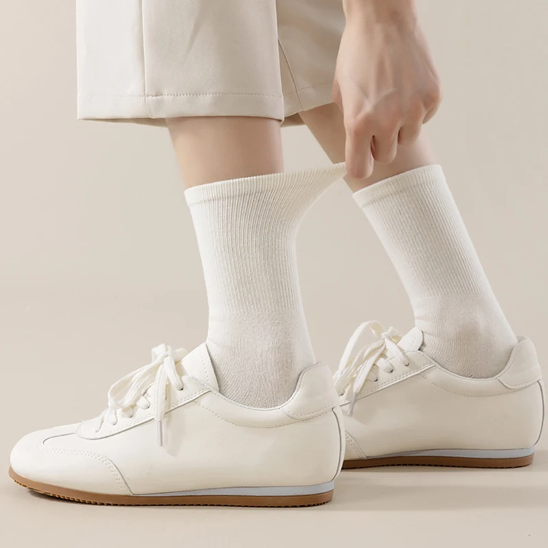 Women's Solid Color Cotton Socks With Elastic Band Mid Tube Comfortable Casual Stockings for Spring Autumn thumbnail 4