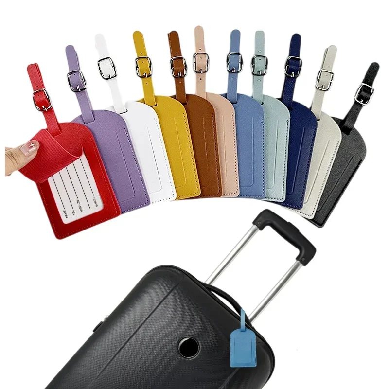 Suitcase Identifier Label Baggage PU Leather Boarding Bag Tag Name ID Address Holder Accessorie Travel Luggage Tag for Women Men