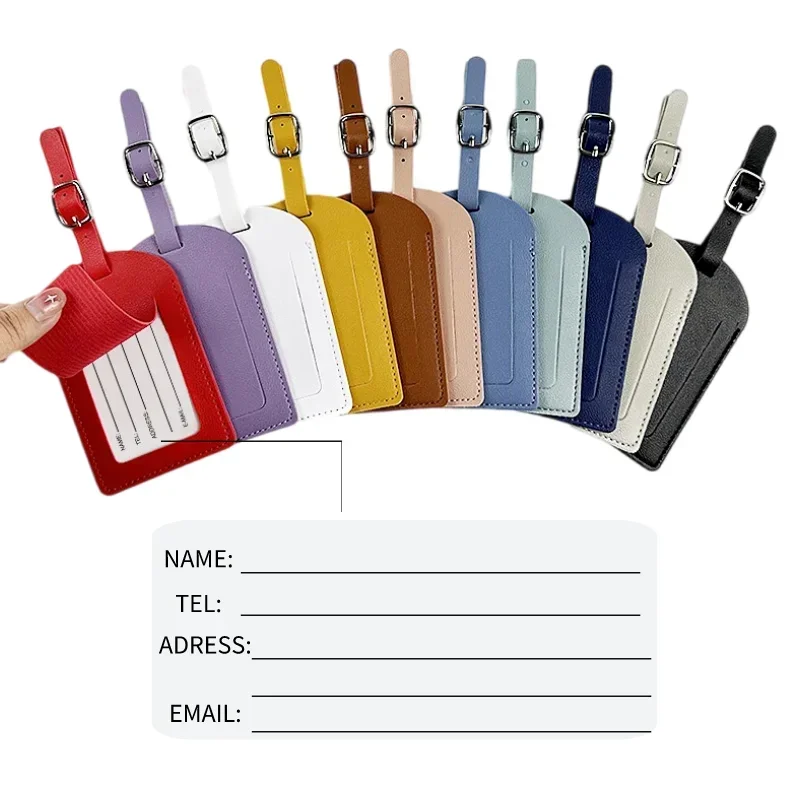 Suitcase Identifier Label Baggage PU Leather Boarding Bag Tag Name ID Address Holder Accessorie Travel Luggage Tag for Women Men thumbnail 2