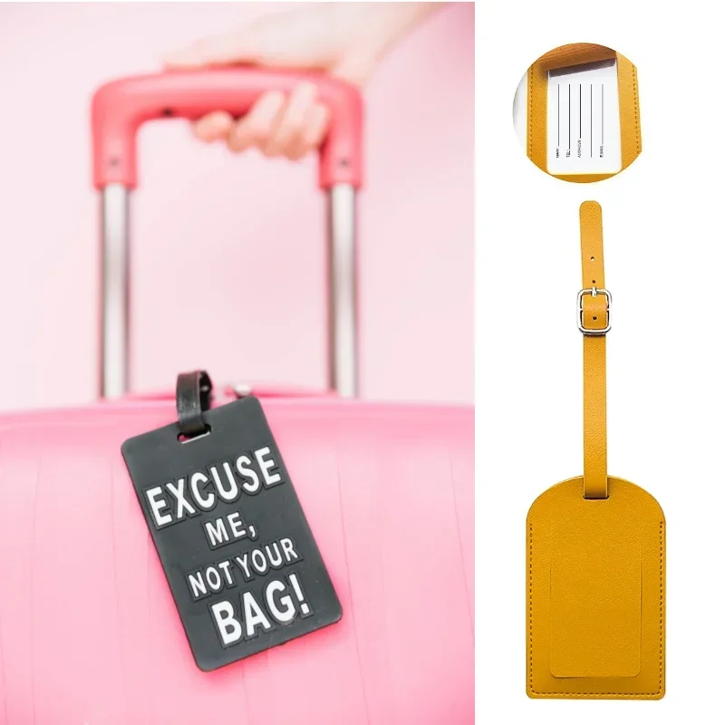 Suitcase Identifier Label Baggage PU Leather Boarding Bag Tag Name ID Address Holder Accessorie Travel Luggage Tag for Women Men thumbnail 6
