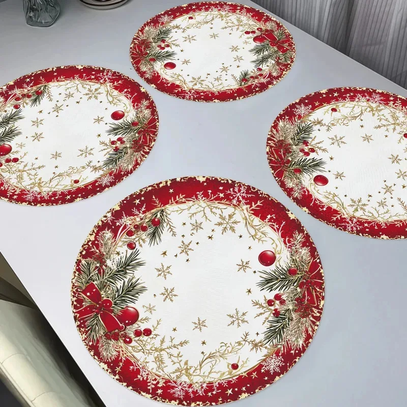 VIKAMA 4-Piece Red & Gold Christmas Placemat Set Heat-Resistant, Washable Table Mats Kitchen Dining Table Home Decor Accessories thumbnail 2