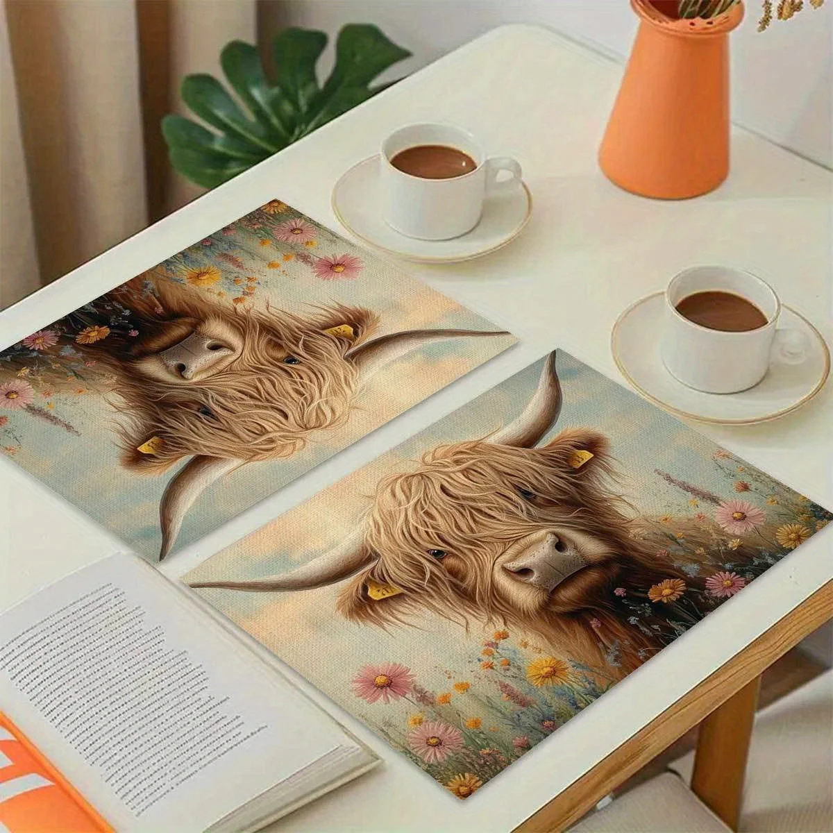 VIKAMA Highland Cattle Landscape Placemat Waterproof and Oil-Resistant Rustic Picnic Mat American Country-Style Tablecloth thumbnail 4