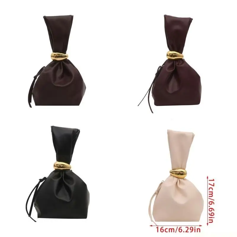 X90D Fashionable Women's Bag Portable Pleated Bucket Bag Large Capacity PU Leather Wristlet Handbag for Various Occasion thumbnail 6