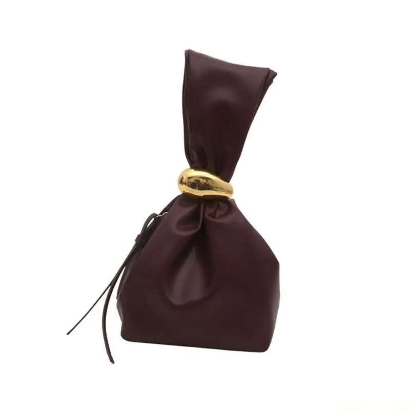 X90D Fashionable Women's Bag Portable Pleated Bucket Bag Large Capacity PU Leather Wristlet Handbag for Various Occasion thumbnail 3