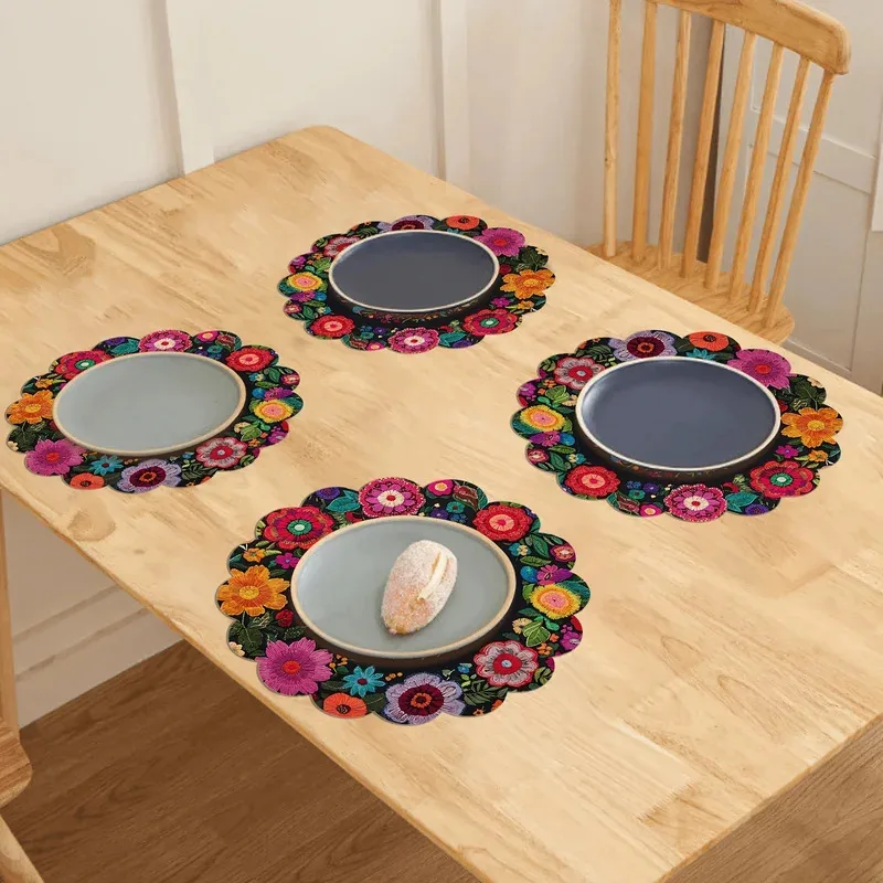 VIKAMA 4 Pcs Round Placemat Set Non-Slip Heat Resistant Washable Durable Table Protection Mats for Kitchen Dining Table thumbnail 3