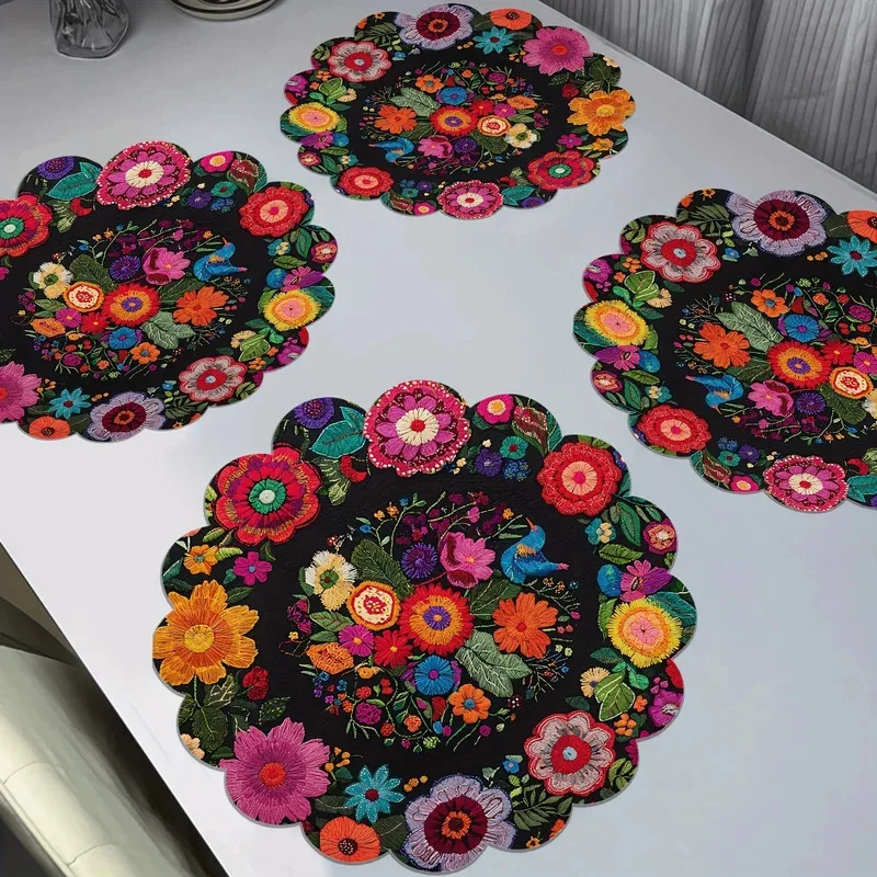 VIKAMA 4 Pcs Round Placemat Set Non-Slip Heat Resistant Washable Durable Table Protection Mats for Kitchen Dining Table thumbnail 2