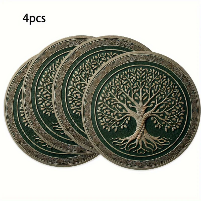 VIKAMA 4 PC Tree Of Life Symbol Placemats For Dining Rooms And Holiday Parties Suitable For Coffee Tables And Home Decor thumbnail 3