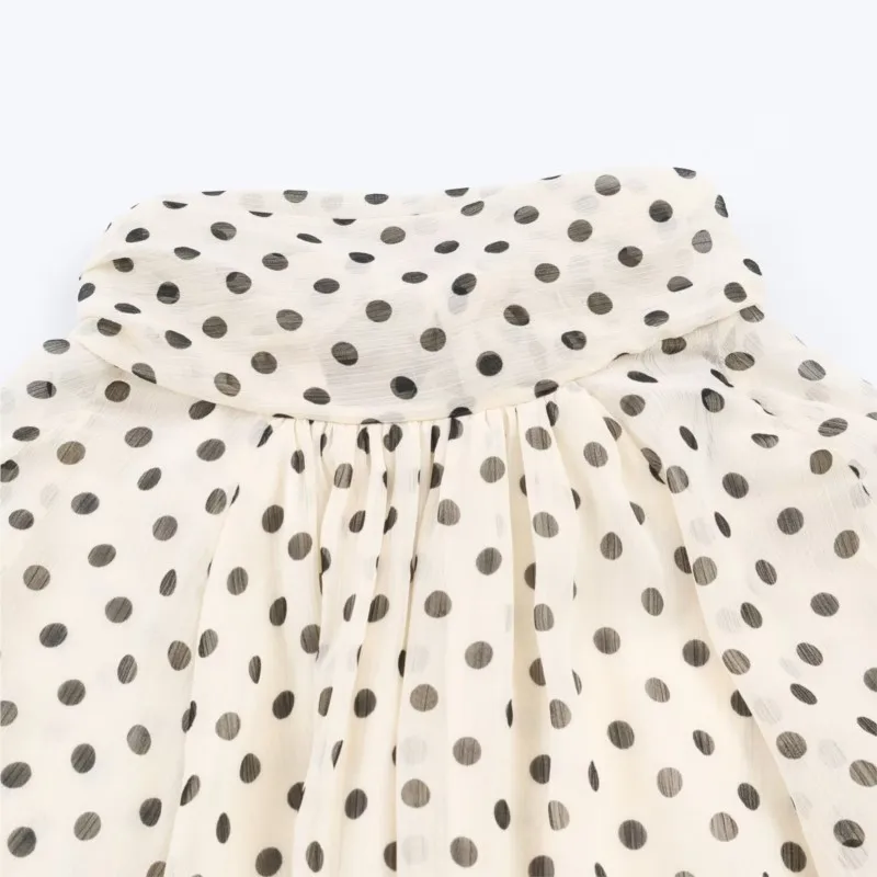 Women Polka Dot Print Blouse Casual High Collar Long Sleeve Lady Top Simple Women's Blouse Female Shirts & Blouses thumbnail 6