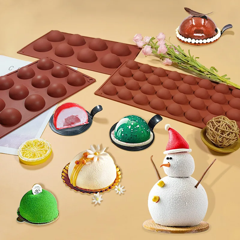 3D Ball Round Half Sphere Silicone Mold for DIY Baking Pudding Mousse Chocolate Cake Mold Kitchen Accessories Tools Cake Pudding thumbnail 3