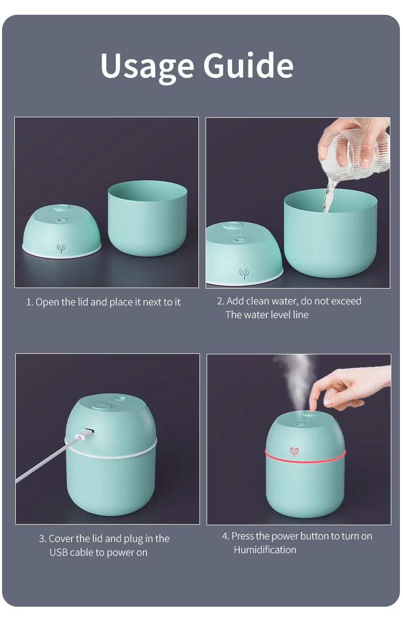 220ML big fog amount usb air humidifier Small desktop humidifier home intelligent car aromatreatment machine thumbnail 6