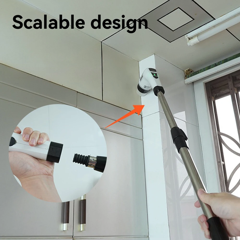 Floor Cleaning Brush for Kitchen Bathroom Electric Cordless  Spin Scrubber with 8 Replaceable Brush Heads 2 Extension Handle thumbnail 3