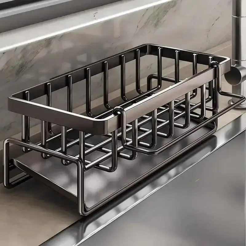 Kitchen Space Aluminum Sink Drain Rack Sponge Storage Faucet Holder Soap Drainer Shelf Basket Organizer Bathroom Accessories thumbnail 4