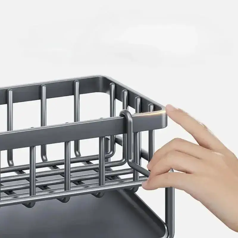 Kitchen Space Aluminum Sink Drain Rack Sponge Storage Faucet Holder Soap Drainer Shelf Basket Organizer Bathroom Accessories thumbnail 5