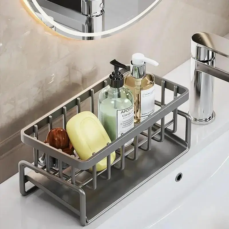 Kitchen Space Aluminum Sink Drain Rack Sponge Storage Faucet Holder Soap Drainer Shelf Basket Organizer Bathroom Accessories thumbnail 3