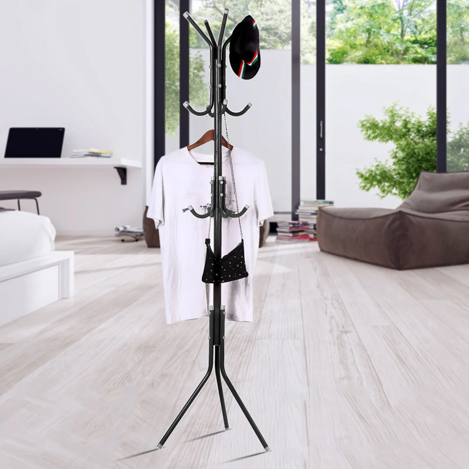Clothes and Hats Rack Metal Multi Hooks Mobile and Convenient Coat Rack for Home Living Room Hangers Clothes Rack Stand thumbnail 6