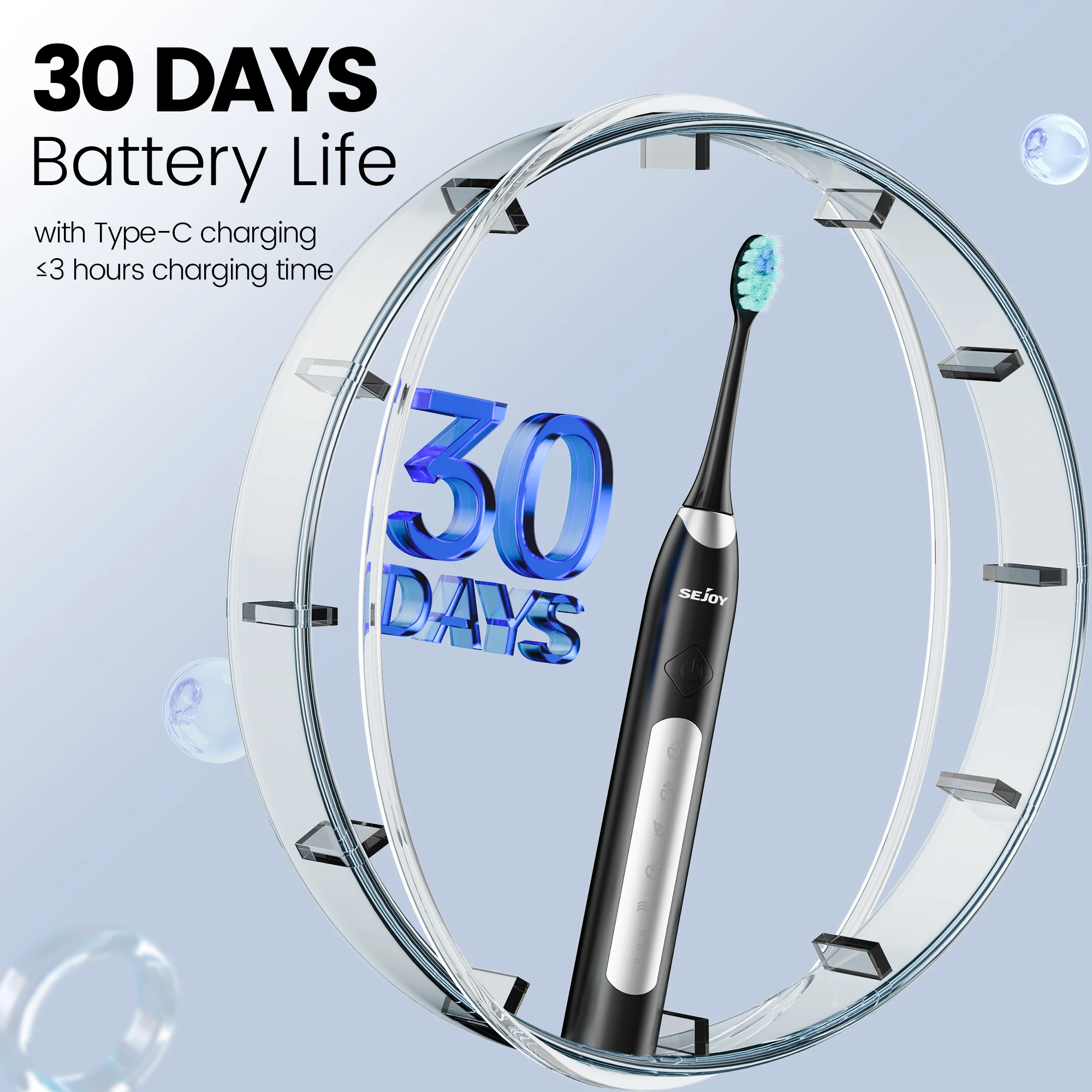 Sejoy Electric Sonic Toothbrush with 10 pcs Replacement Heads 5 Modes USB Rechargeable Waterproof Electric Tooth Brushes thumbnail 5