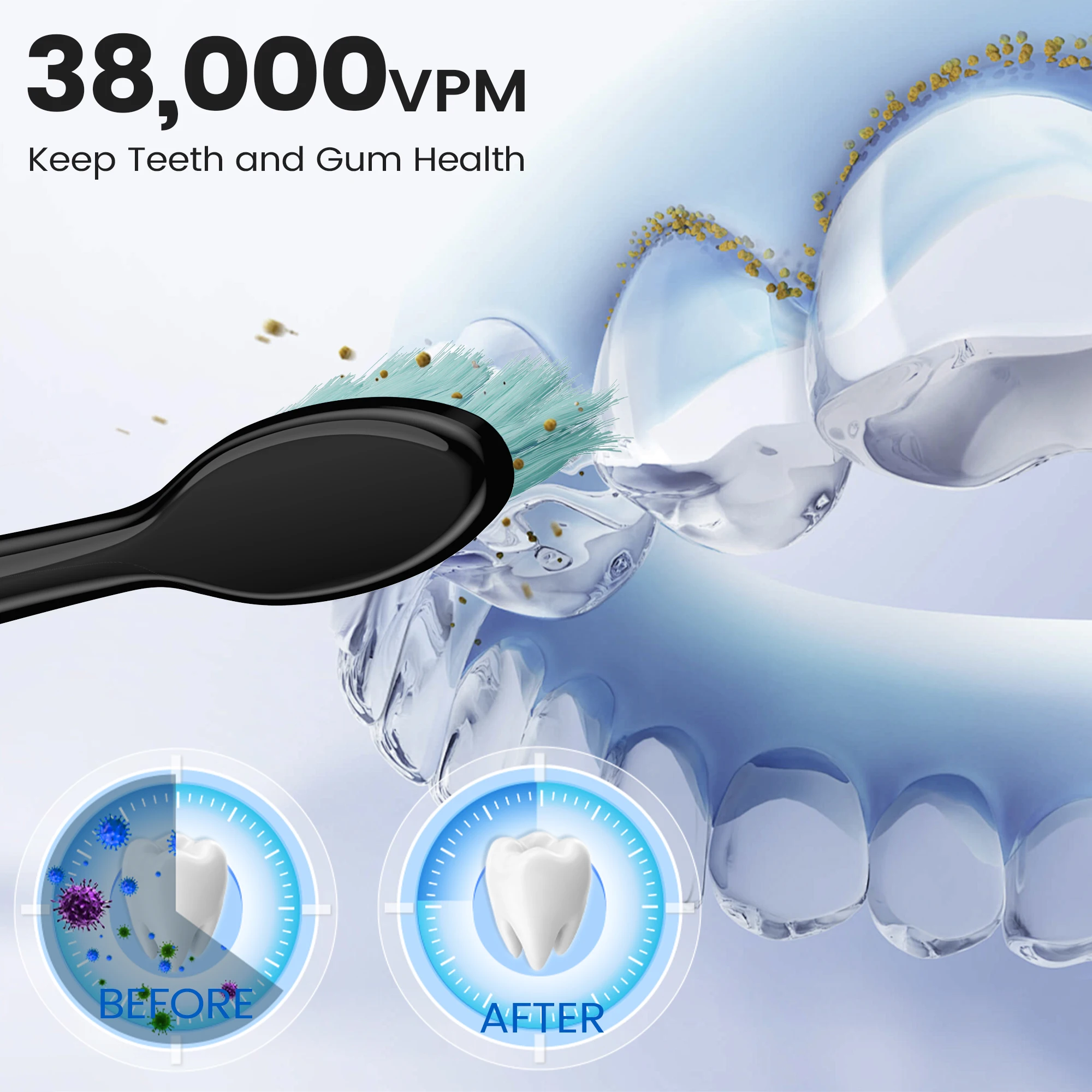 Sejoy Electric Sonic Toothbrush with 10 pcs Replacement Heads 5 Modes USB Rechargeable Waterproof Electric Tooth Brushes thumbnail 4