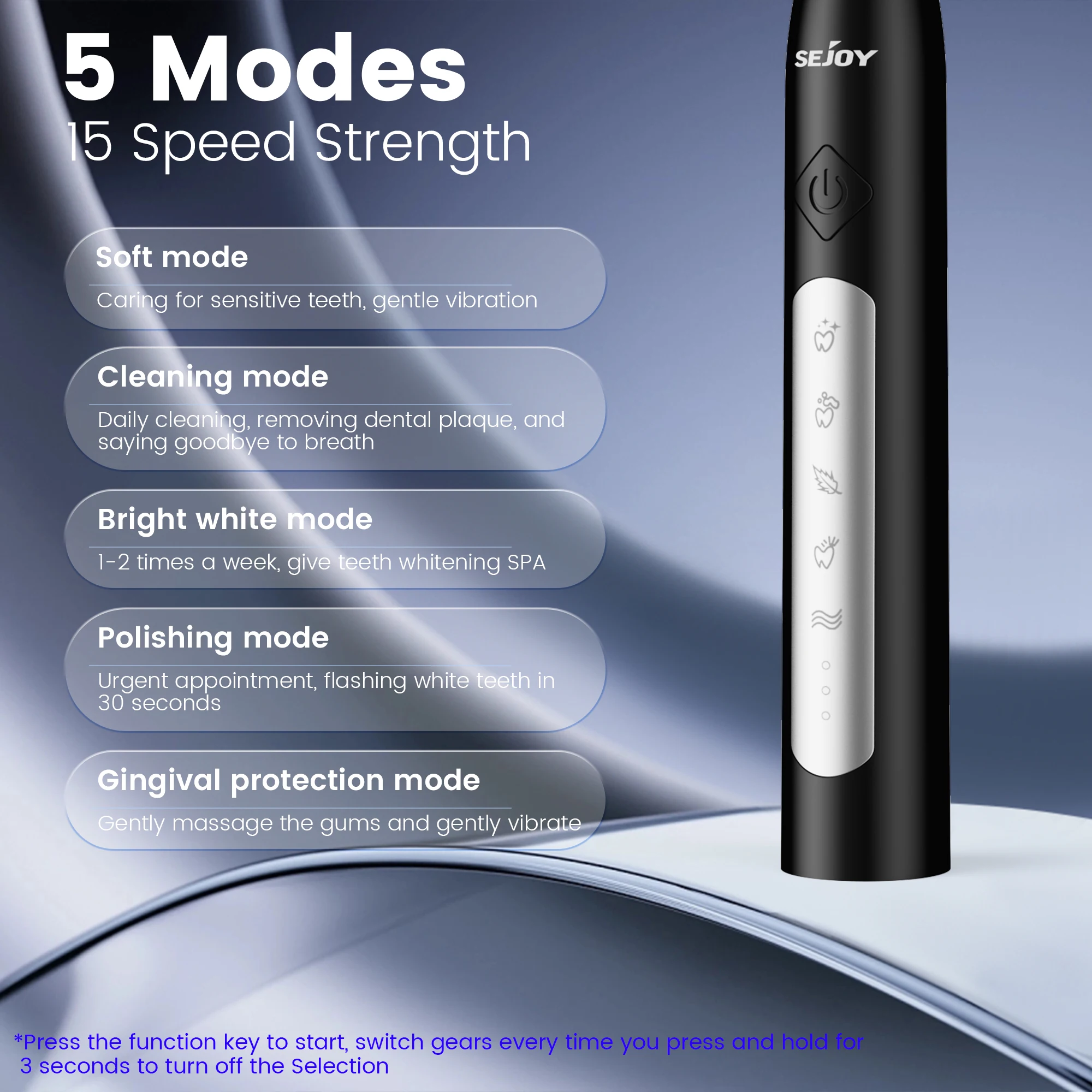 Sejoy Electric Sonic Toothbrush with 10 pcs Replacement Heads 5 Modes USB Rechargeable Waterproof Electric Tooth Brushes thumbnail 2