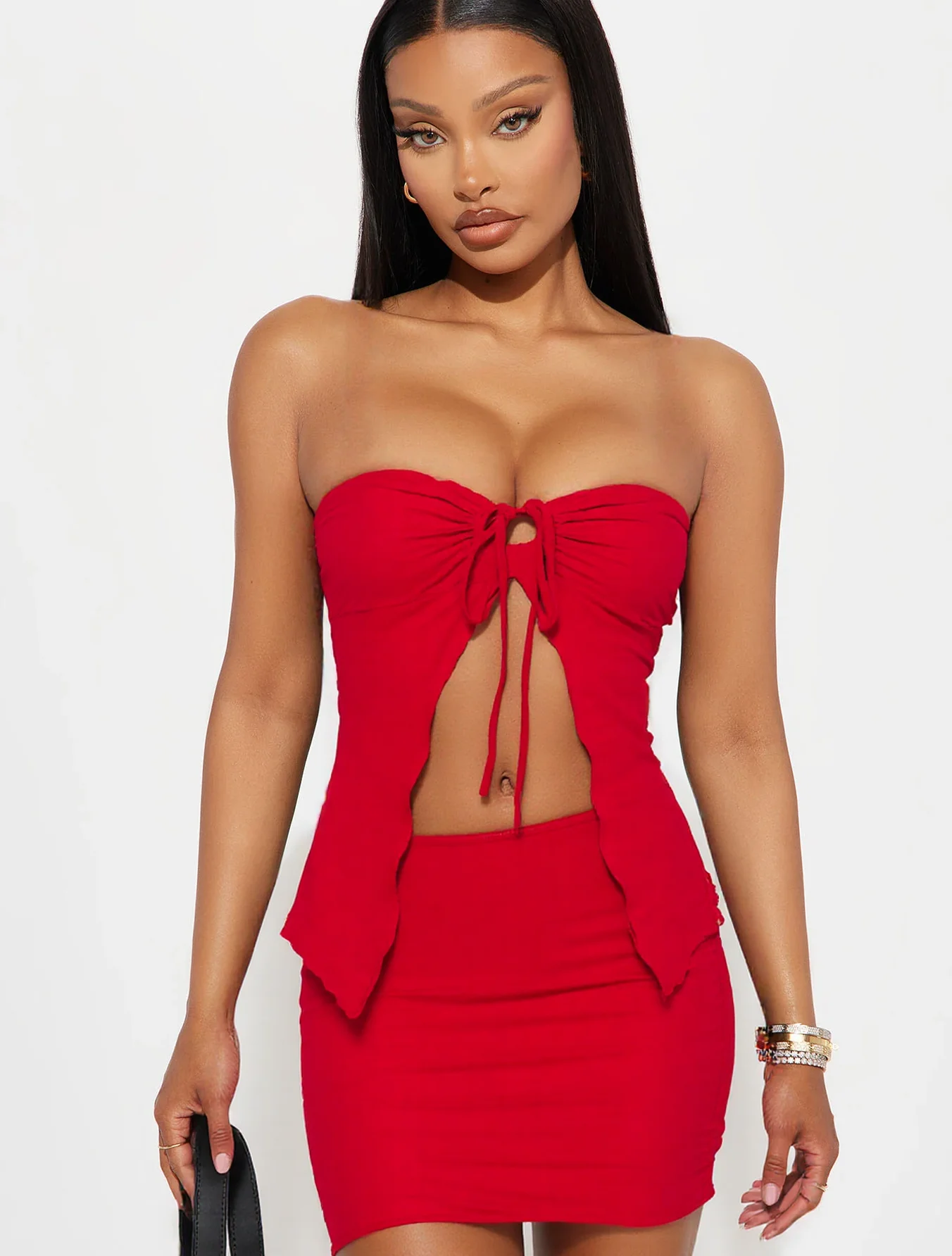 Women's Solid Color Tube Top & Skirt Two-piece Set, Fashion Casual Sleeveless Top &Bodycon Skirt for Daily Outdoor Wear, LadiesC thumbnail 3