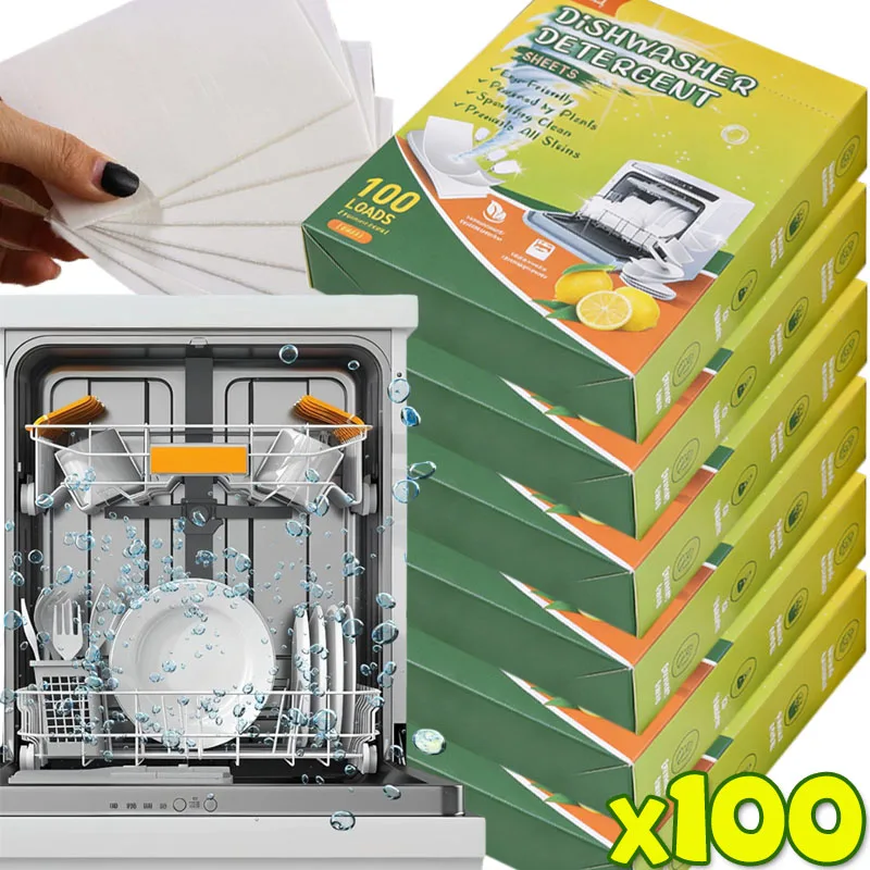 100/10x Lemon Scented Dishwashing Tablet Dissolve Oil Stains Descaling Concentrated Dishwasher Detergent Tablet Kitchen Cleaning