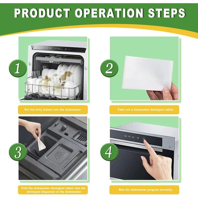 100/10x Lemon Scented Dishwashing Tablet Dissolve Oil Stains Descaling Concentrated Dishwasher Detergent Tablet Kitchen Cleaning thumbnail 5