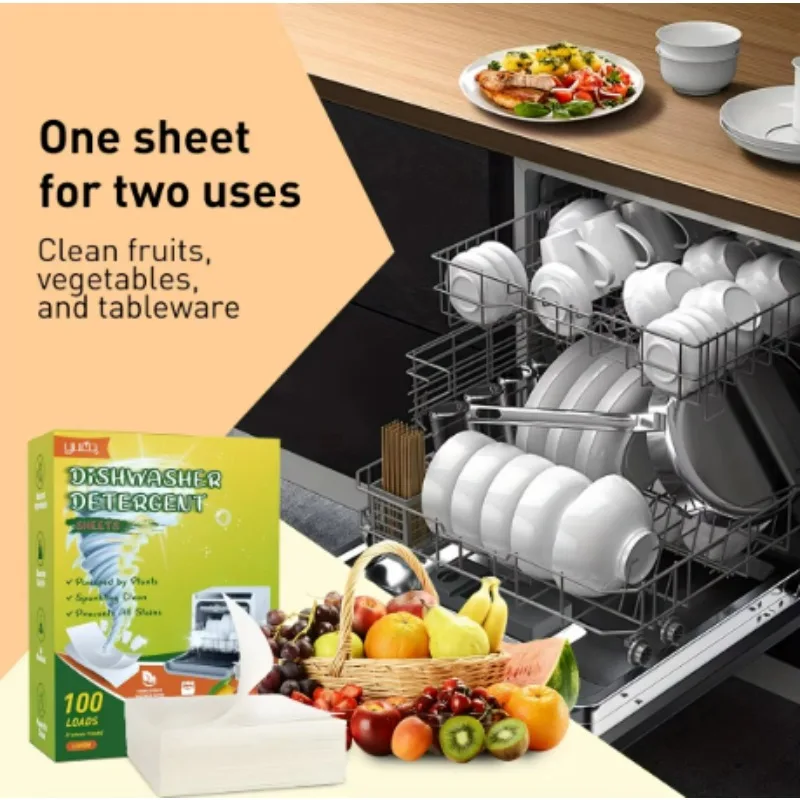 100/10x Lemon Scented Dishwashing Tablet Dissolve Oil Stains Descaling Concentrated Dishwasher Detergent Tablet Kitchen Cleaning thumbnail 3