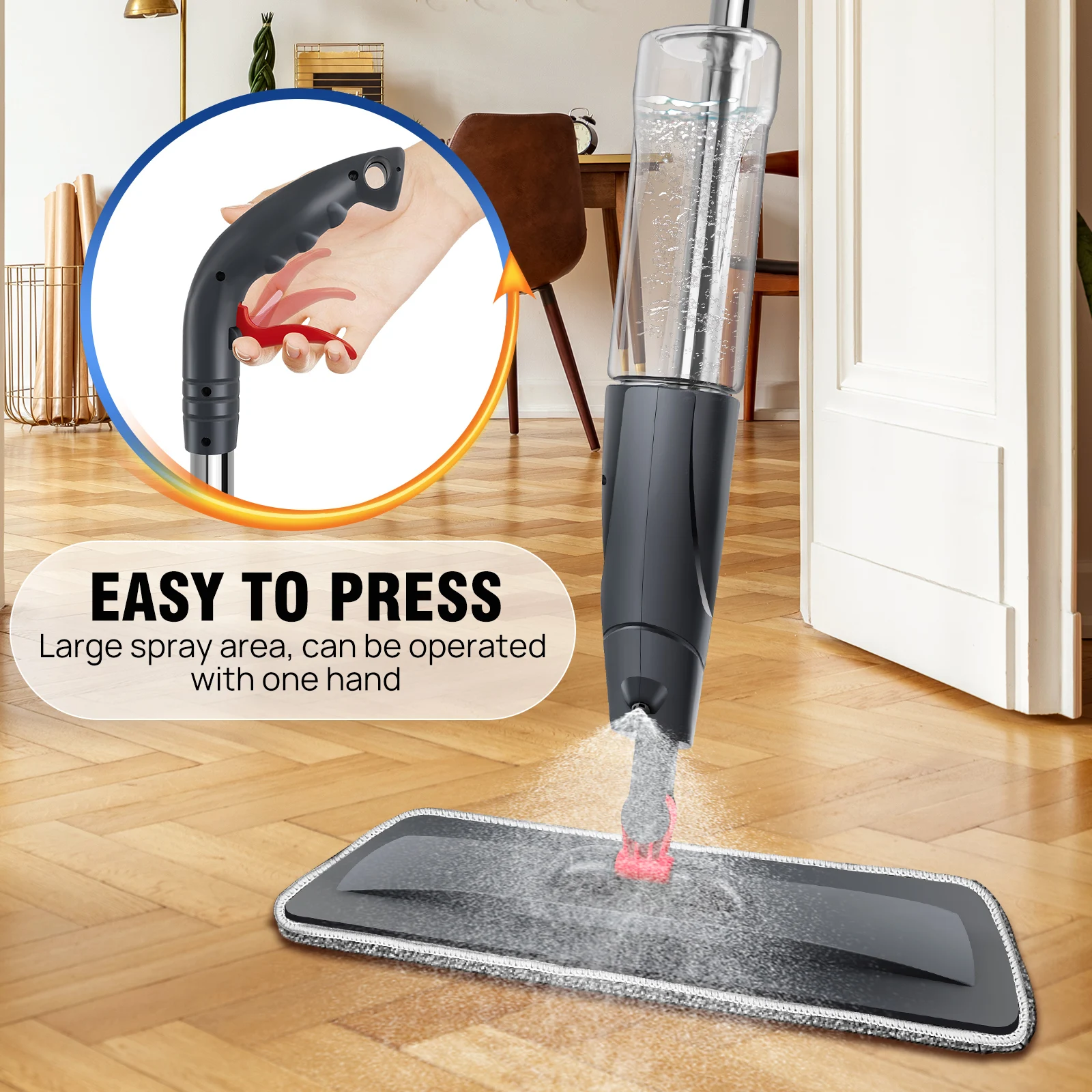 Spray Mop,Microfiber Spray Mop for Floor Cleaning Wet Dry, 360 Degree Spin Dust Home Kitchen Hardwood Floor Flat Mops with 700ML thumbnail 4