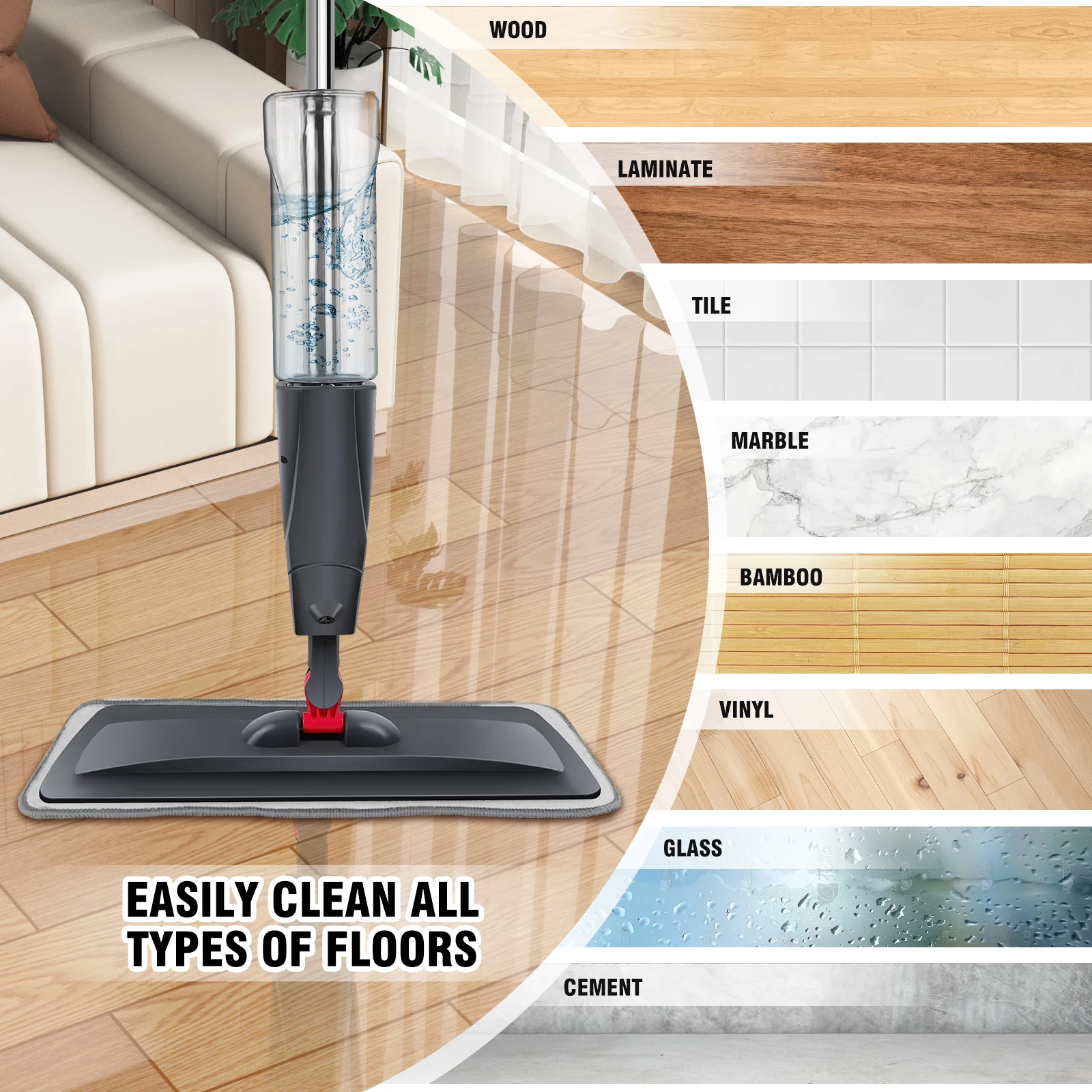 Spray Mop,Microfiber Spray Mop for Floor Cleaning Wet Dry, 360 Degree Spin Dust Home Kitchen Hardwood Floor Flat Mops with 700ML thumbnail 6