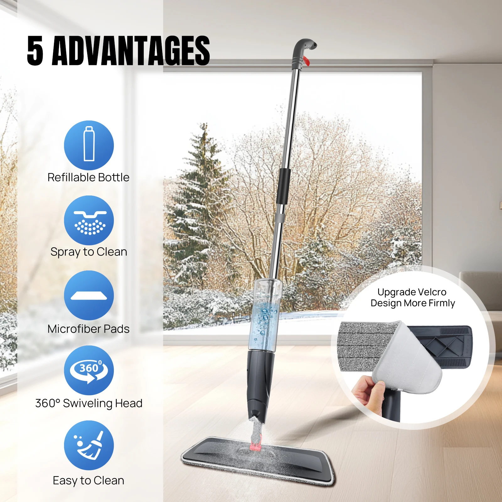 Spray Mop,Microfiber Spray Mop for Floor Cleaning Wet Dry, 360 Degree Spin Dust Home Kitchen Hardwood Floor Flat Mops with 700ML thumbnail 2