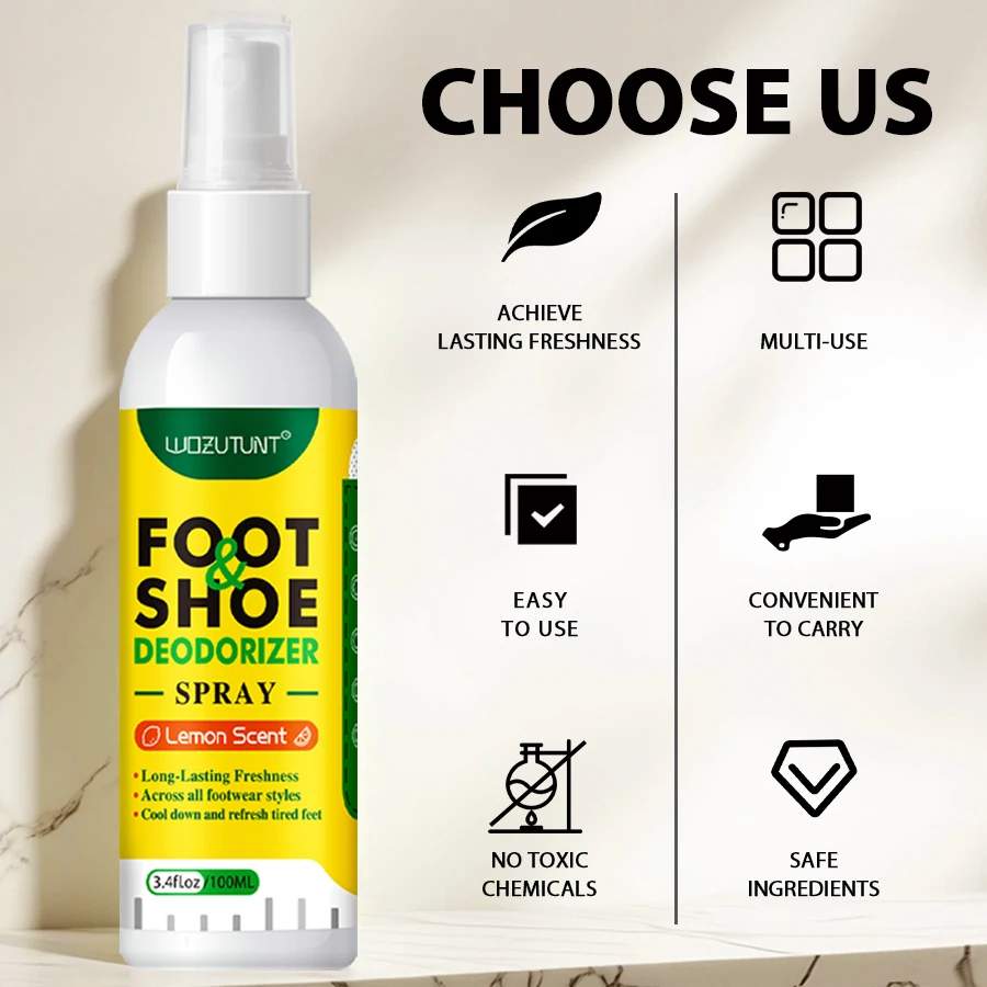 100ml Foot Shoes Deodorizer Spray Lemon Perfume Feet Shock Odor Nemesis Deodorant Removal Antibacterial Refresh Stink Freshener thumbnail 4