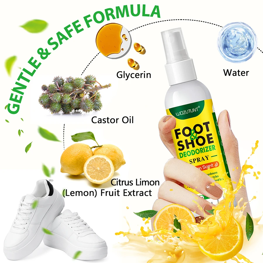 100ml Foot Shoes Deodorizer Spray Lemon Perfume Feet Shock Odor Nemesis Deodorant Removal Antibacterial Refresh Stink Freshener thumbnail 3