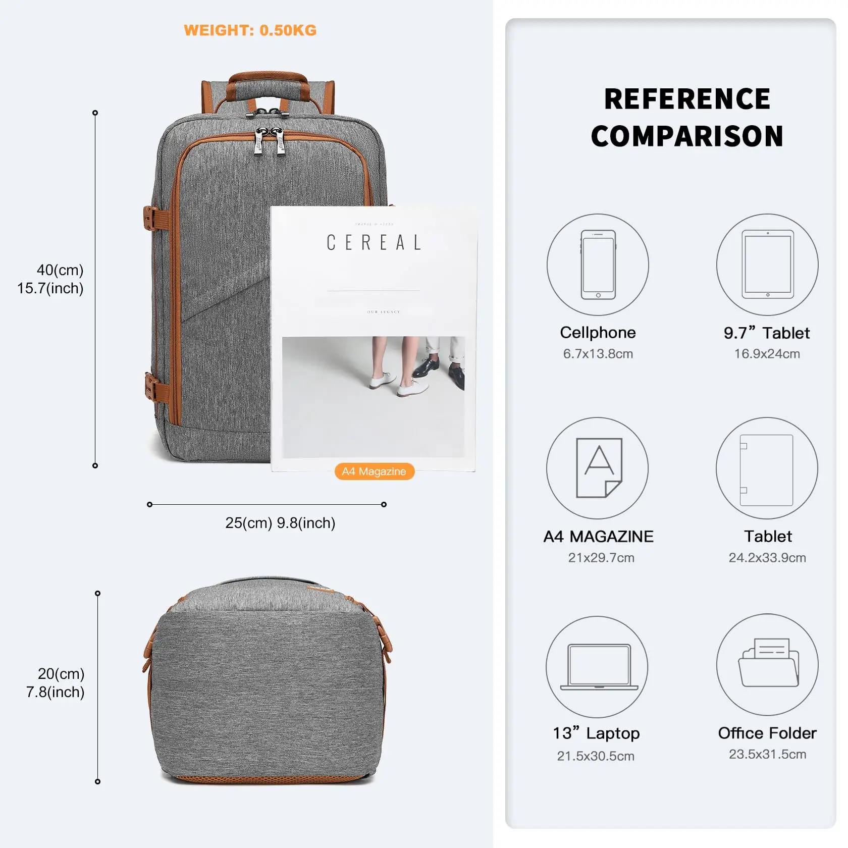 Kono Cabin Bag 40x20x25 for Ryanair Underseat Travel Carry-on Backpack Cabin Size 20L thumbnail 2