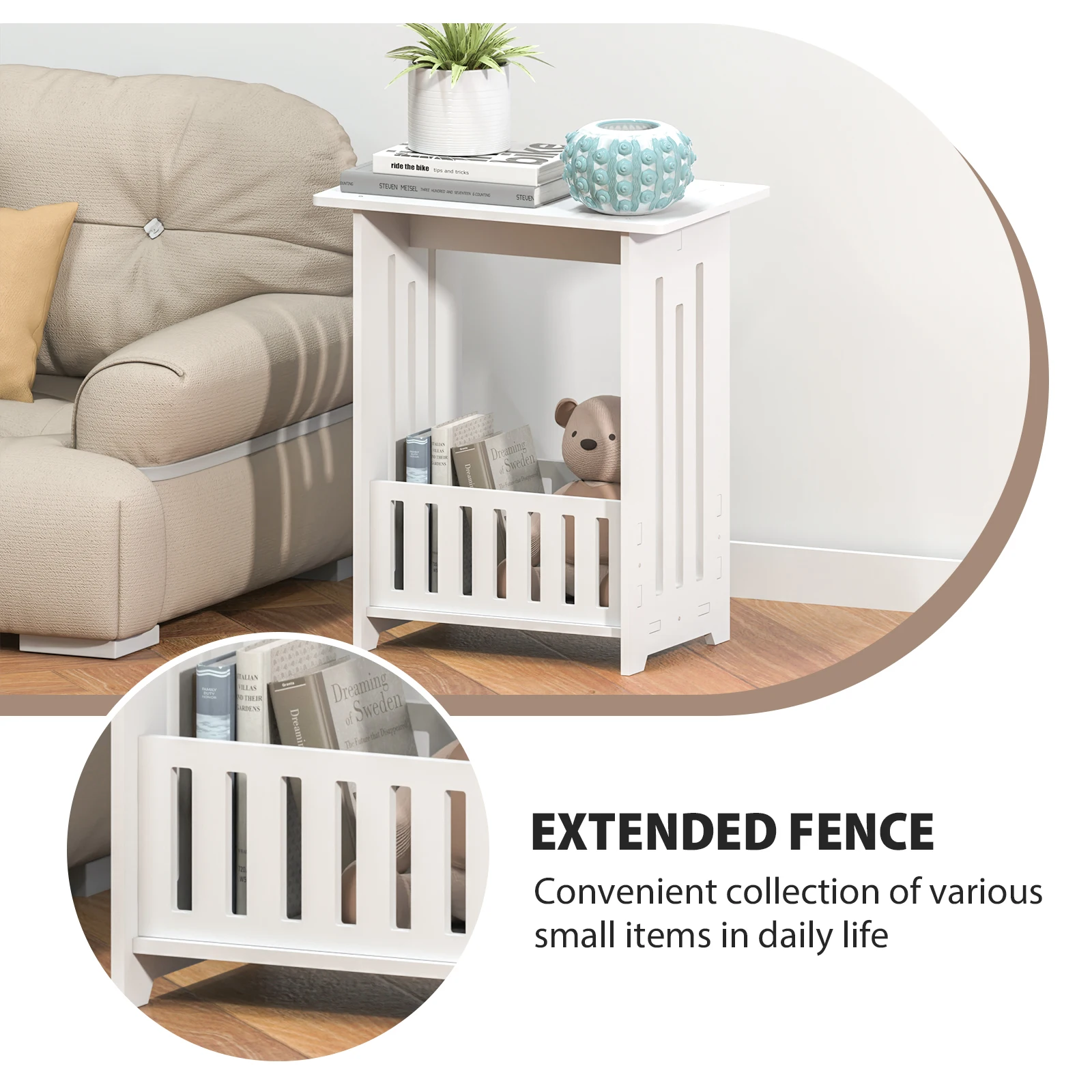 EFAN Bedside Table, White Modern Bedside Cabinet Nightstand Wooden Sofa Table Side Table, Small Narrow Side End Table Cabinet thumbnail 5