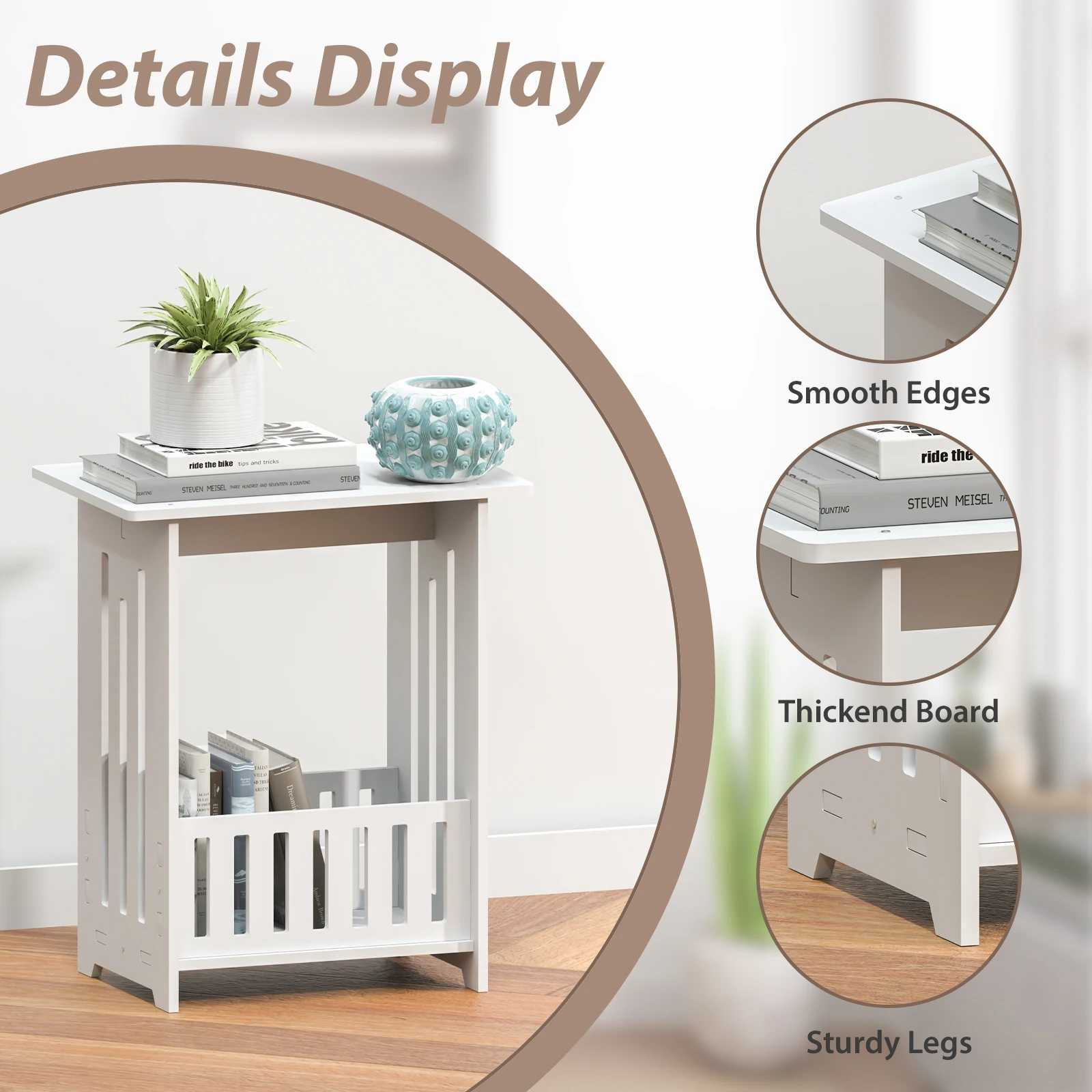 EFAN Bedside Table, White Modern Bedside Cabinet Nightstand Wooden Sofa Table Side Table, Small Narrow Side End Table Cabinet thumbnail 3