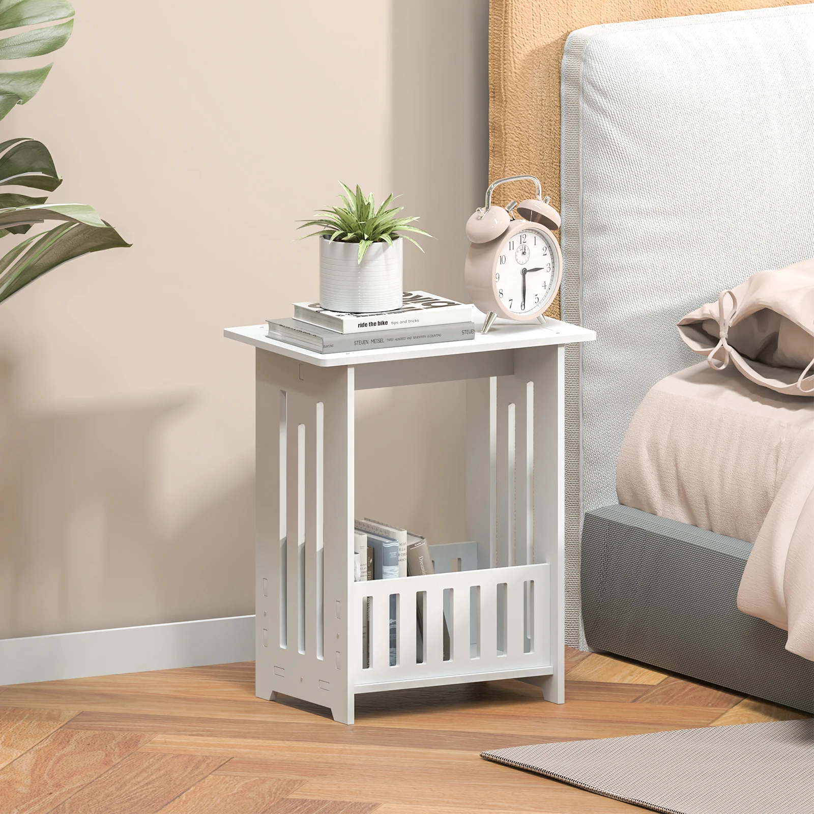 EFAN Bedside Table, White Modern Bedside Cabinet Nightstand Wooden Sofa Table Side Table, Small Narrow Side End Table Cabinet thumbnail 6